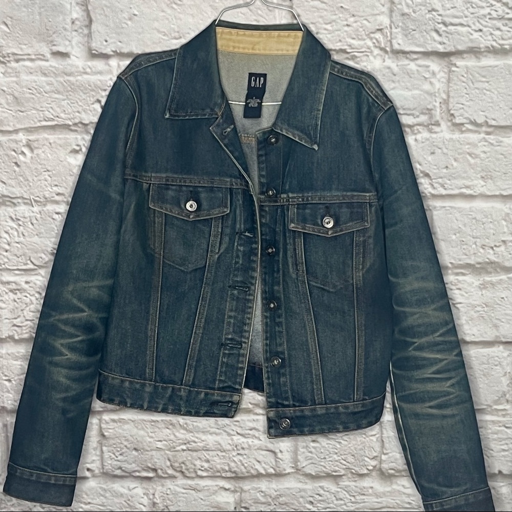 Gap Denim Button Jacket Distressed Worn Look Womens Size Small